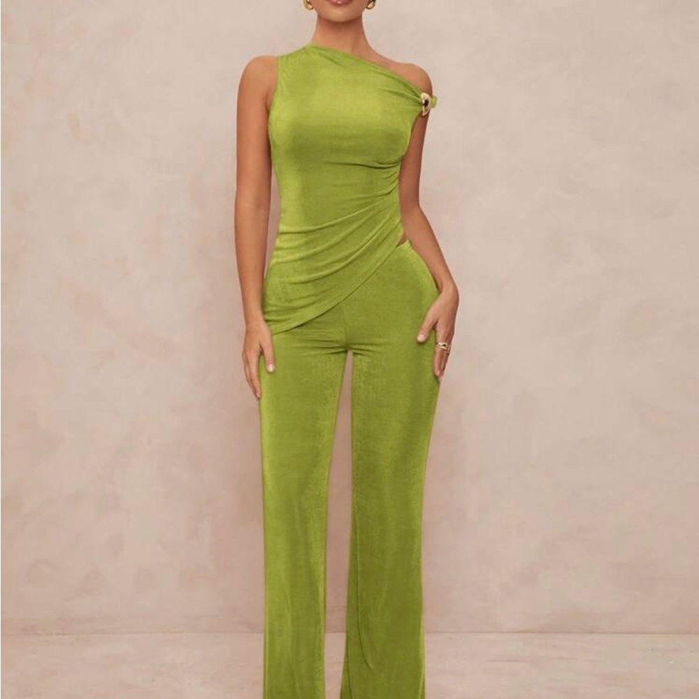 SHEIN Lime Green One-Shoulder Jumpsuit